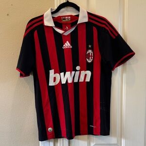 Adidas AC Milan Classic Red and Black Striped Soccer Jersey -Medium